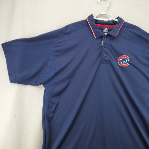 CHICAGO CUBS Shirt Men's Majestic Embroidered Polo Blue Baseball 2XL - Picture 5 of 12